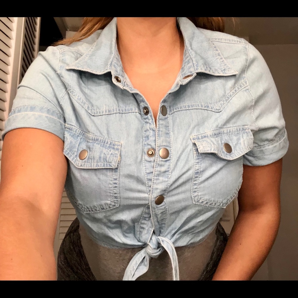 Forever 21 Denim Self-tie Top - Size Large